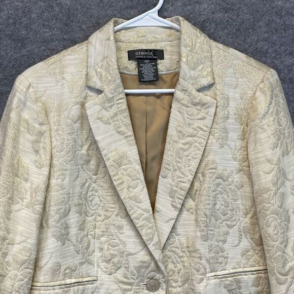 GEORGE Me Designs By Mark Eisen Blazer Women's Size 12 Cream Floral Metallic - Picture 2 of 13